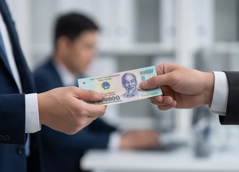 Mơ thấy tờ tiền 500: Giải mã góc nhìn tâm lý & bộ số tài lộc 4 Hai người đang trao tay tờ tiền 500 nghìn đồng tại văn phòng làm việc ngụ ý sự hợp tác