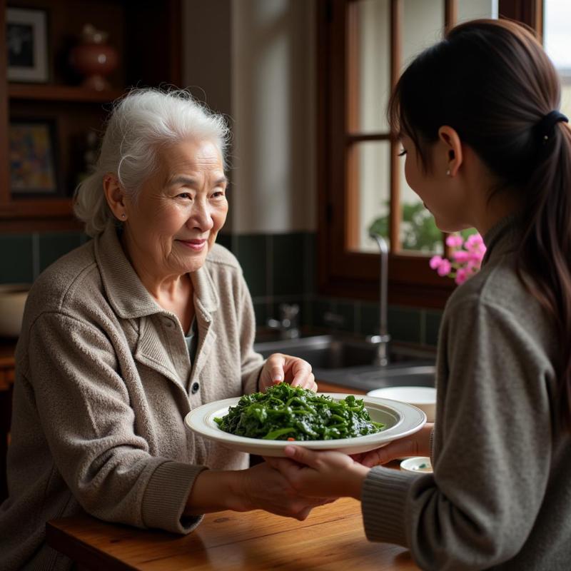 Người khác xào rau muống cho mình ăn