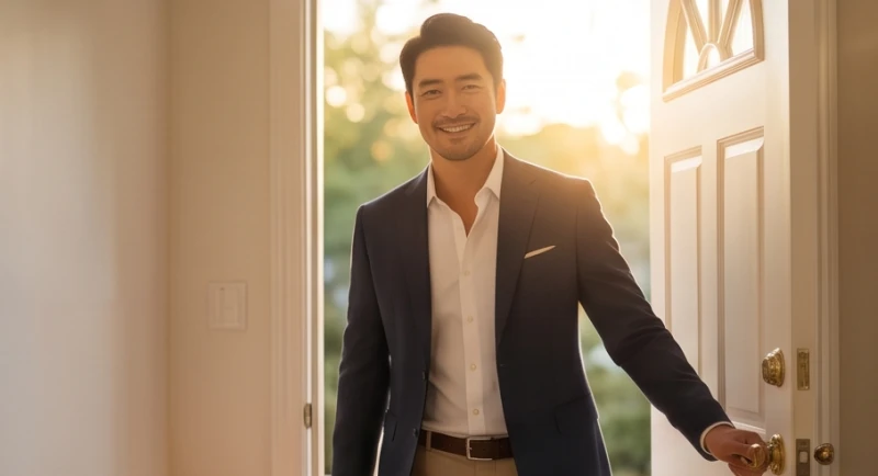 Mơ thấy trai đẹp: Điềm báo theo mối quan hệ và bộ số tài lộc 5 Một chàng trai thanh lịch mỉm cười bước qua cánh cửa ngôi nhà ngập tràn ánh nắng, mang theo những tin tức tốt lành