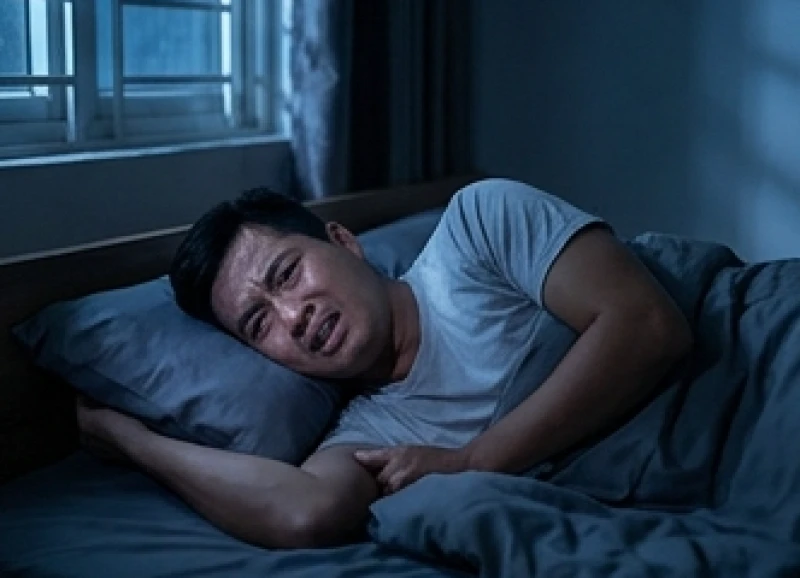 Mơ thấy công an bắt xe: Giải mã điềm báo & con số tài lộc 7 Nam thanh niên nằm trên giường nhăn mặt và toát mồ hôi hột trong một cơn ác mộng