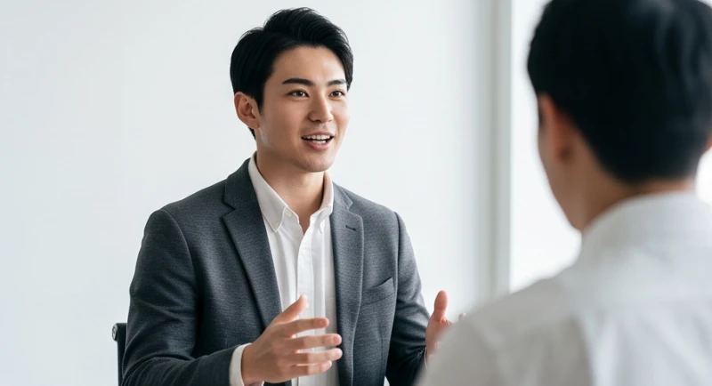 Một doanh nhân trẻ đang trình bày ý tưởng với tốc độ nói nhanh nhưng vẫn kiểm soát tốt ngôn từ