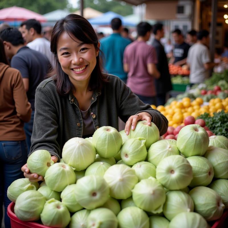 Người phụ nữ bán cải trắng nhiều khách