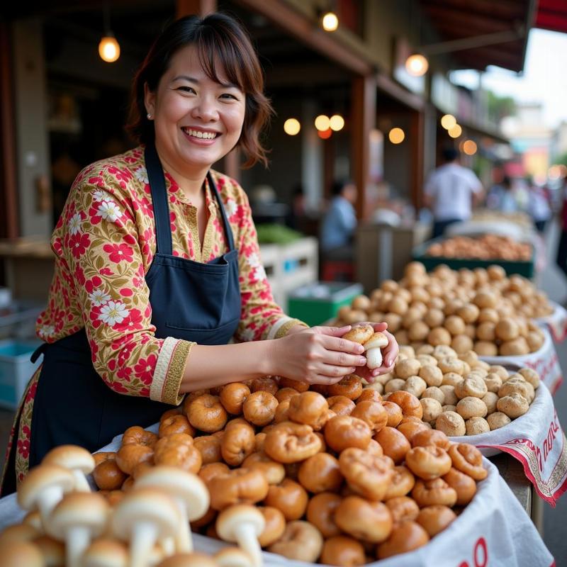 Người phụ nữ bán nấm linh chi