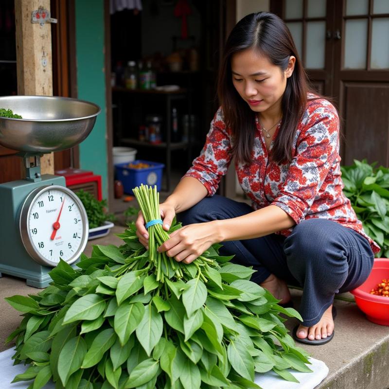 Người phụ nữ bán rau ngót