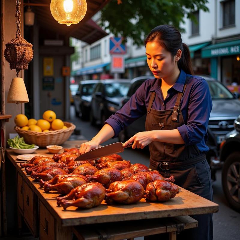 Người phụ nữ bán vịt quay