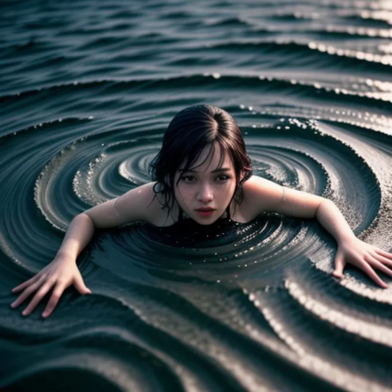 Người phụ nữ bơi trong dòng nước lũ
