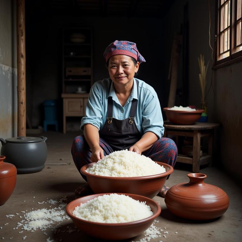 Người phụ nữ đang nấu cơm