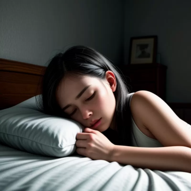 Woman sleeping and dreaming of pulling her own tooth