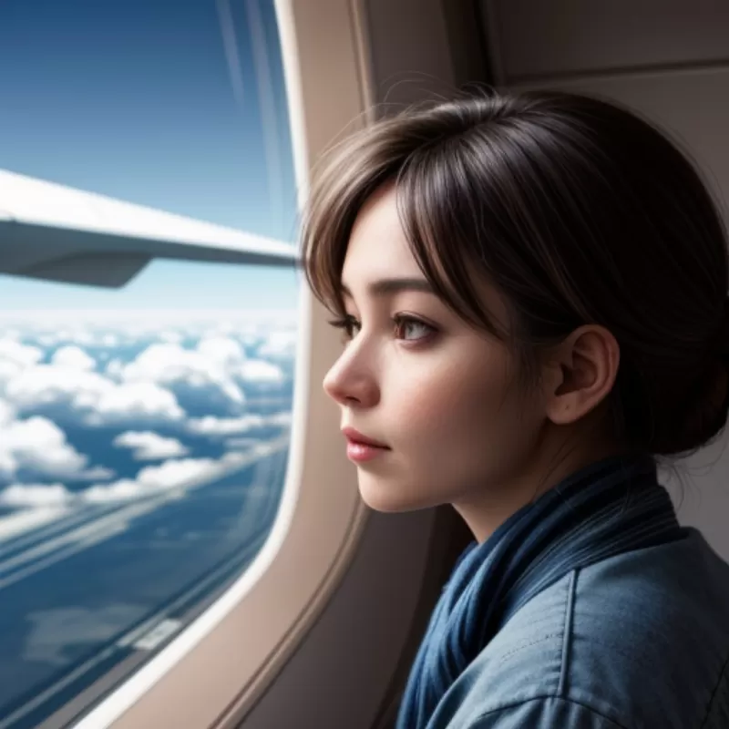 Người phụ nữ đang nhìn ra cửa sổ máy bay