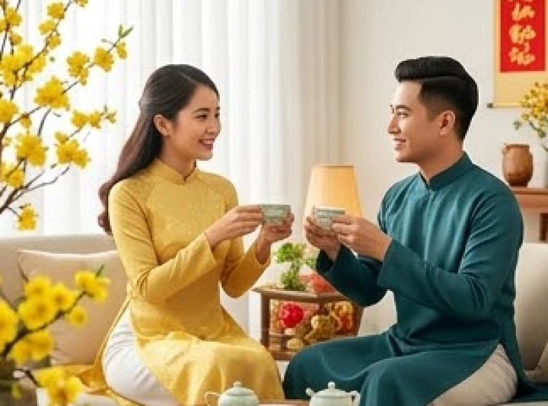 Nhóm bạn trẻ chúc tụng nhau bằng ly trà ấm đầu năm mang theo nguồn sinh khí năng động và tươi mới