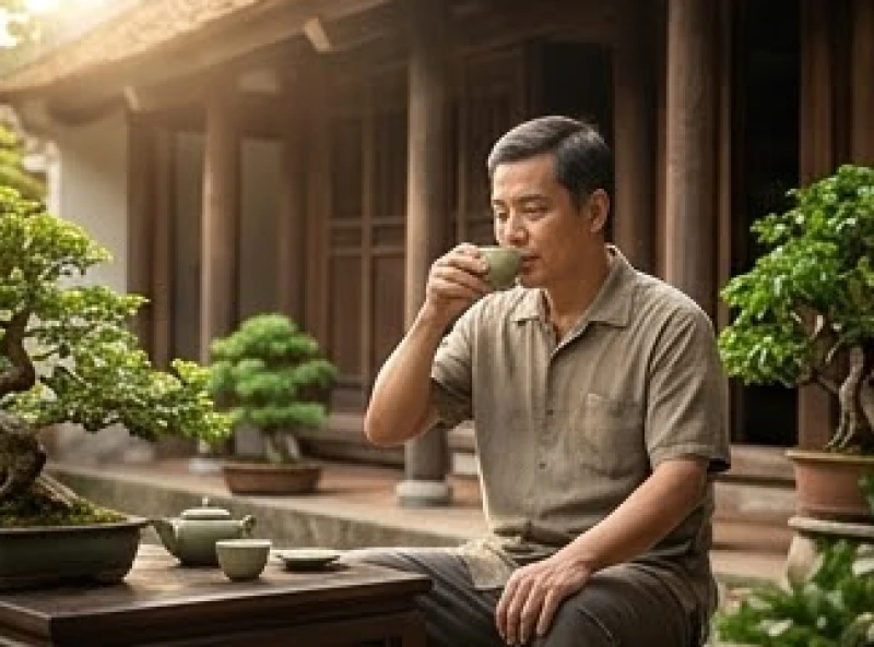 Vận hạn tuổi Hợi năm 2027: Chi tiết 12 tháng và cách hóa giải 4 Cụ ông trung niên nhâm nhi tách trà tĩnh tâm trước thềm năm mới