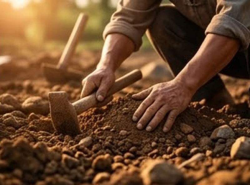 Người thợ cần mẫn đầm nén từng lớp đất để xây dựng nền móng kiên cố vững chãi