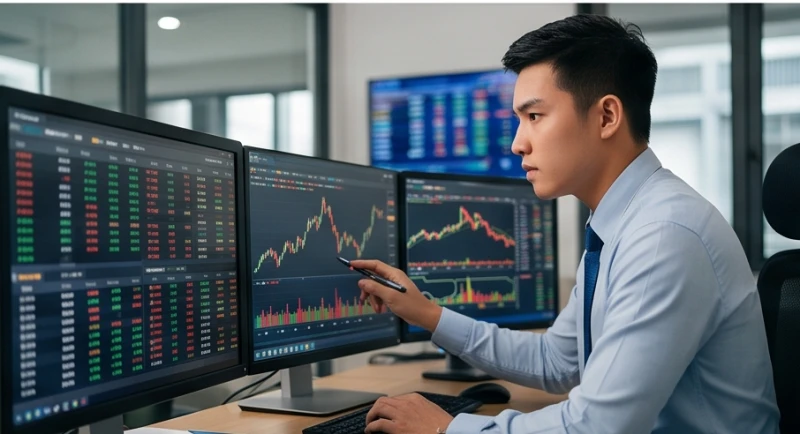 Chuyên gia tài chính theo dõi biến động thị trường và đưa ra các quyết định đầu tư nhanh chóng
