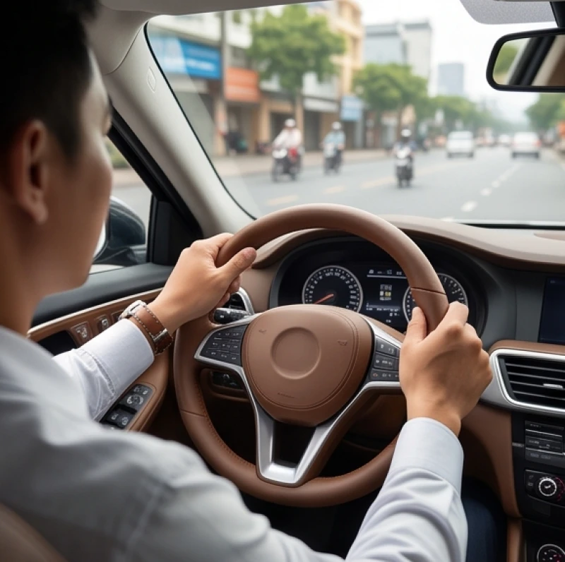 Người lái xe giữ thái độ điềm tĩnh và tập trung cao độ khi điều khiển vô lăng trên phố