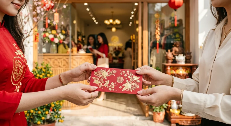 Phong bao lì xì đỏ thắm mang đến lời chúc may mắn và năng lượng tích cực