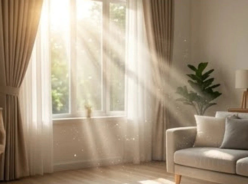 Nhảy mũi ở nữ là điềm gì: Tra cứu theo giờ và phân biệt nam nữ 7 Bụi mịn và lông thú cưng lơ lửng trong không khí được chiếu sáng bởi ánh nắng qua rèm cửa