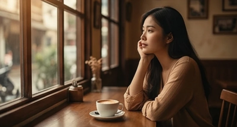 Giải mã mơ thấy bạn trai cũ: Gốc rễ tâm lý & cách dứt điểm 2 Cô gái trẻ trầm tư tại quán cà phê vô tình kích hoạt ký ức dẫn đến việc mơ thấy bạn trai cũ