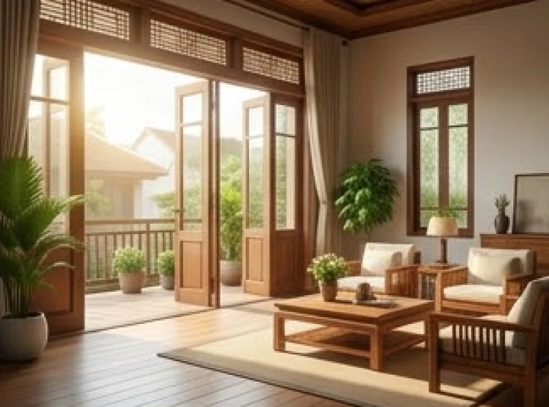 Không gian phòng khách ngập tràn ánh sáng tự nhiên tại hướng Tây Nam mang lại sinh khí