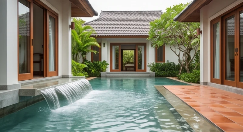 Mơ thấy nhà mới là điềm gì: Giải mã theo giới tính và ngũ hành 7 Nước sạch trong veo tràn nhẹ vào khoảng sân gạch của một ngôi nhà mới tượng trưng cho luồng tài lộc dồi dào