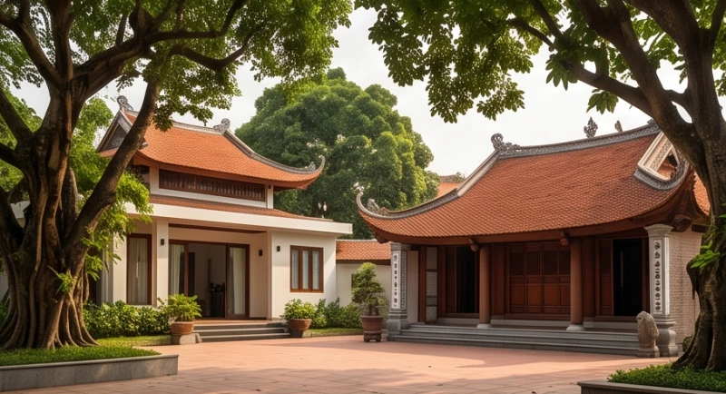 Mơ thấy nhà mới là điềm gì: Giải mã theo giới tính và ngũ hành 6 Ngôi nhà hiện đại nằm liền kề một ngôi chùa truyền thống mái ngói đỏ cong vút dưới bóng cây cổ thụ tĩnh lặng