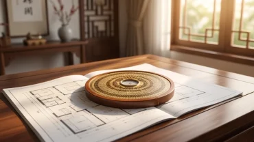 La bàn phong thủy trên bản vẽ mặt bằng giúp xác định nhâm thìn 1952 hợp hướng nào để đón tài lộc