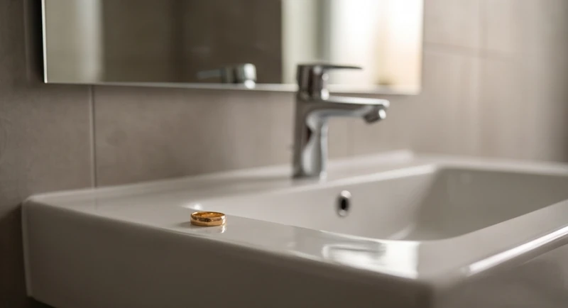 Mất nhẫn cưới là điềm gì: Cách xử lý êm đẹp và quy tắc mua lại 4 Chiếc nhẫn cưới bỏ quên ngay cạnh vòi nước của bồn rửa tay công cộng sau khi tháo ra