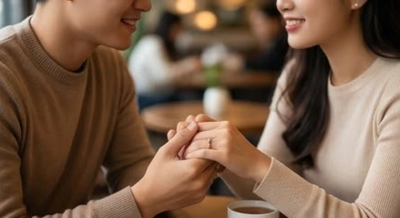 Hai bàn tay đan vào nhau cùng chiếc nhẫn cưới tượng trưng cho sự tin tưởng và quyết định gắn kết hôn nhân bền vững