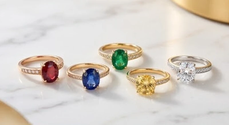 Bộ sưu tập nhẫn phong thủy với các viên đá quý màu sắc đa dạng đại diện cho ngũ hành