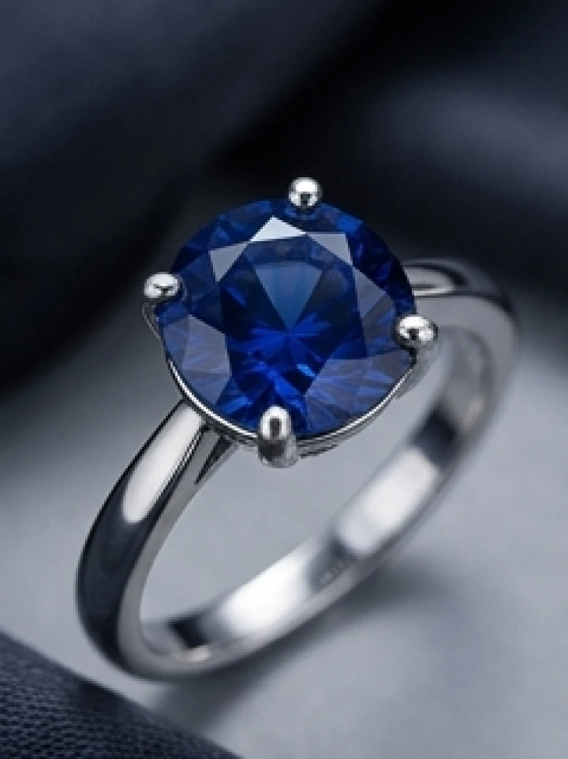 Nhẫn phong thủy tuổi Sửu: Bảng chọn màu đá và ngón đeo hút lộc 5 Viên đá sapphire xanh dương lấp lánh đính trên đai nhẫn bạc tượng trưng cho sự minh mẫn và trí tuệ