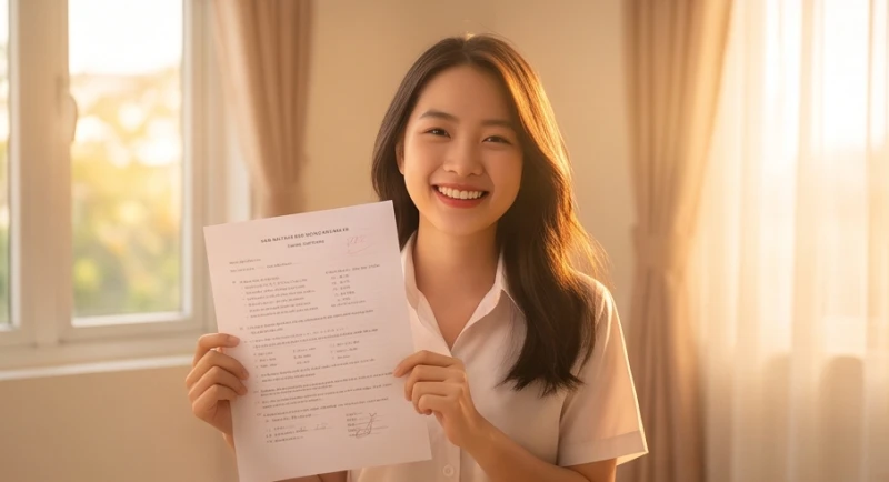 Khuôn mặt rạng rỡ của người vừa nhận được bài thi đạt điểm số tuyệt đối