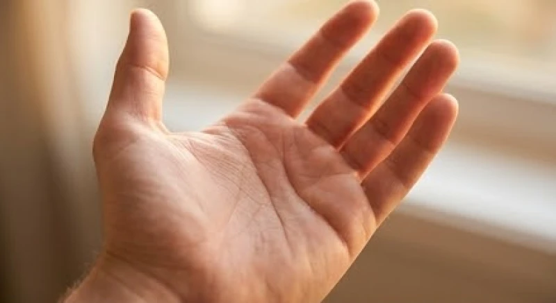 Bàn tay đang mở rộng dưới ánh sáng tự nhiên với đường chỉ tâm đạo chạy ngang thành đường thẳng