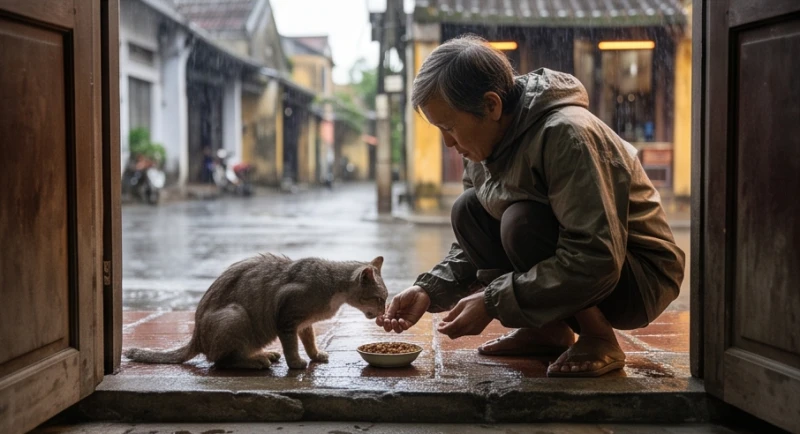 Mơ thấy nuôi mèo là điềm gì? Giải mã điềm báo và con số tài lộc 6 Chú mèo hoang lấm lem bùn đất đang được một người tốt bụng vỗ về
