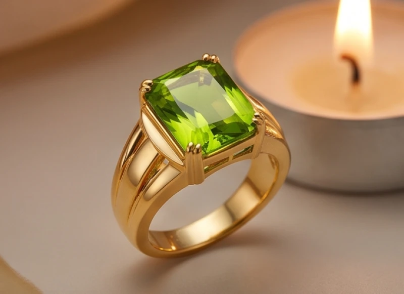 Nhẫn phong thủy tuổi Mão: Bảng màu đá và ngón đeo chuẩn nam nữ 5 Nhẫn vàng đính đá Peridot xanh lá rực rỡ dành cho nam giới bản mệnh Lư Trung Hỏa