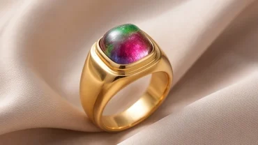 Nhẫn phong thủy tuổi Tý đính đá quý tự nhiên sang trọng trên nền lụa cao cấp mang lại tài lộc