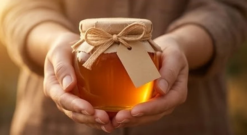 Một hũ mật ong nguyên chất được thắt nơ xinh xắn mang ý nghĩa như một món quà tặng đầy thành ý