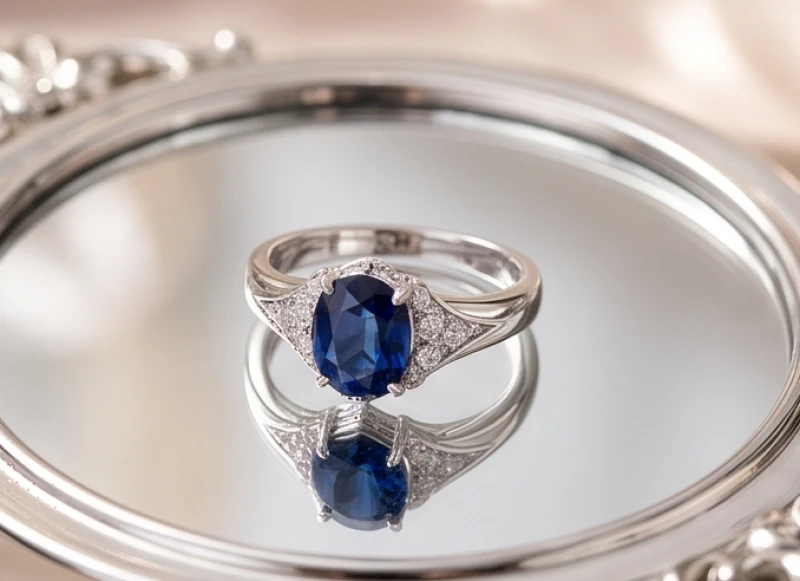 Chiếc nhẫn phong thủy đính đá Sapphire xanh dương sâu thẳm phù hợp với nạp âm Kim và Thủy