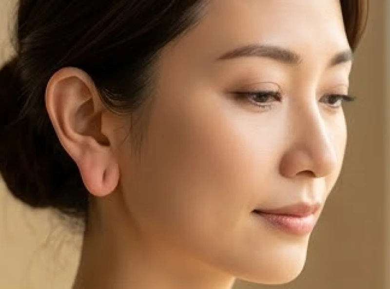 Gương mặt với phần thùy châu dái tai dày dặn rủ xuống thanh thoát thể hiện sự phúc hậu