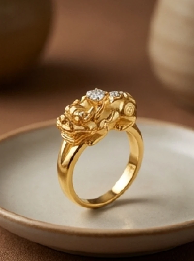 Tỳ Hưu phong thủy tuổi Sửu: Chuẩn màu nạp âm và giá tham khảo 11 Nhẫn tỳ hưu vàng tây 18k cứng cáp đính kèm đá phong thủy tinh xảo trên lưng