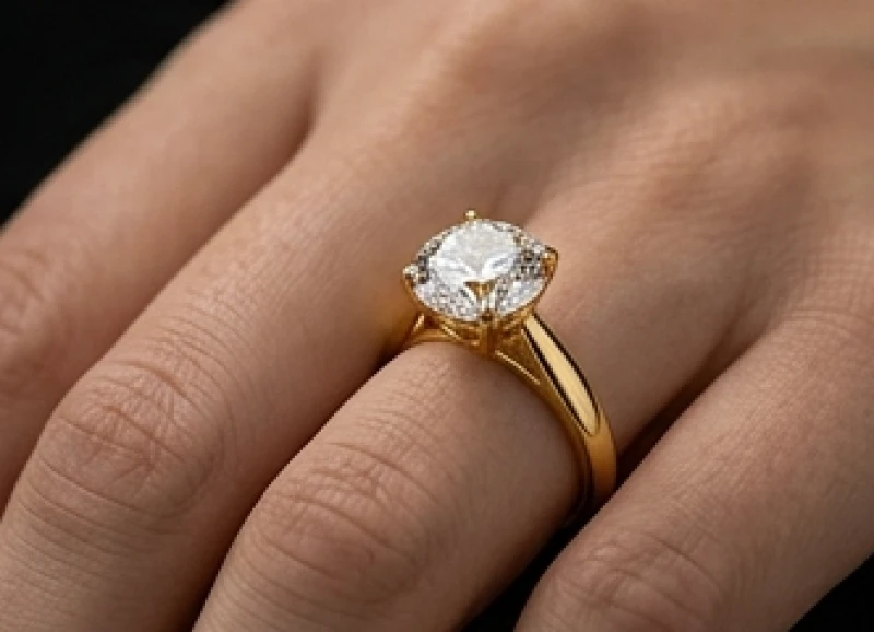 Mơ thấy vàng và kim cương: Điềm báo kết hợp & sổ mơ may mắn 9 Chiếc nhẫn vàng 24K đính viên kim cương lớn lấp lánh đeo trên ngón tay trong bối cảnh ánh sáng mờ