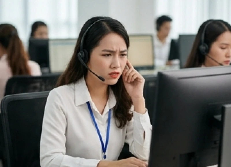Nhân viên telesales căng thẳng khi phải liên tục gọi điện thoại chèo kéo khách hàng trong môi trường áp lực