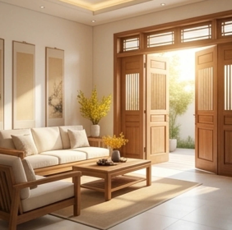Hướng dẫn chọn ngày tốt cho tuổi Mão: Quy tắc ngũ hành, nam nữ 2 Gia đình mở cửa bước vào không gian phòng khách sáng sủa ngập tràn ánh nắng