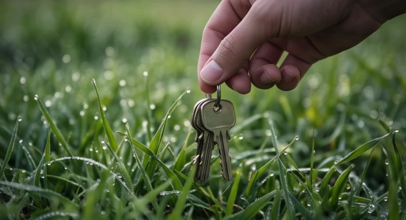 Mơ thấy mất chìa khóa: Giải mã điềm báo tốt xấu và con số may mắn 4 Bàn tay một người vừa nhặt lên chùm chìa khóa kim loại bị đánh rơi trên bãi cỏ phủ sương
