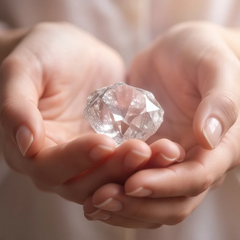 Giải mã giấc mơ thấy kim cương: Điềm báo chi tiết và con số tài lộc 2 Hai bàn tay nâng niu viên kim cương trang sức lấp lánh tượng trưng cho sự may mắn và tài lộc