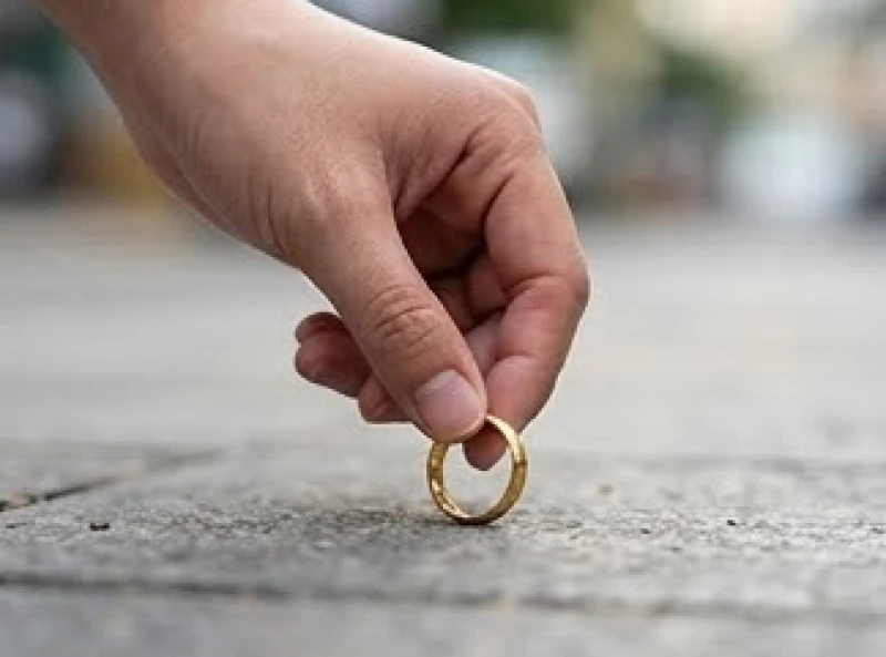Mất nhẫn vàng là điềm gì: Mẹo tìm kiếm và quy tắc hóa giải 3 Bàn tay đang nhặt chiếc nhẫn vàng xa lạ của người khác đánh rơi trên đường phố