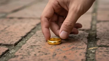 Người đi đường cúi xuống nhặt một chiếc nhẫn vàng 24k đánh rơi trên nền gạch vỉa hè