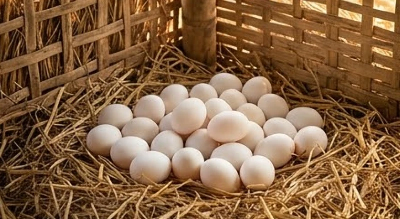 Mơ thấy nhặt được nhiều trứng vịt: Điềm báo & bộ số tài lộc 3 Góc chuồng vịt truyền thống bằng rạ và phên tre với hàng chục quả trứng vịt trắng nằm chen chúc