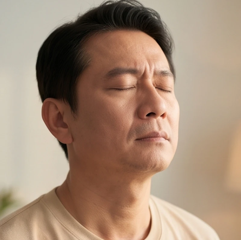 Giật mắt là điềm gì? Bảng tra 24h nam nữ & cách khắc phục 3 Người đàn ông nhắm nghiền hai mắt và hít thở sâu để cân bằng lại năng lượng trong cơ thể