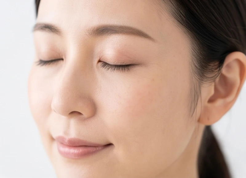 Má trái giật là điềm gì? Ý nghĩa tâm linh nam nữ và y khoa 2 Người phụ nữ nhắm mắt nhẹ, cảm nhận sự khác biệt giữa nháy mí mắt và co giật vùng gò má trái.