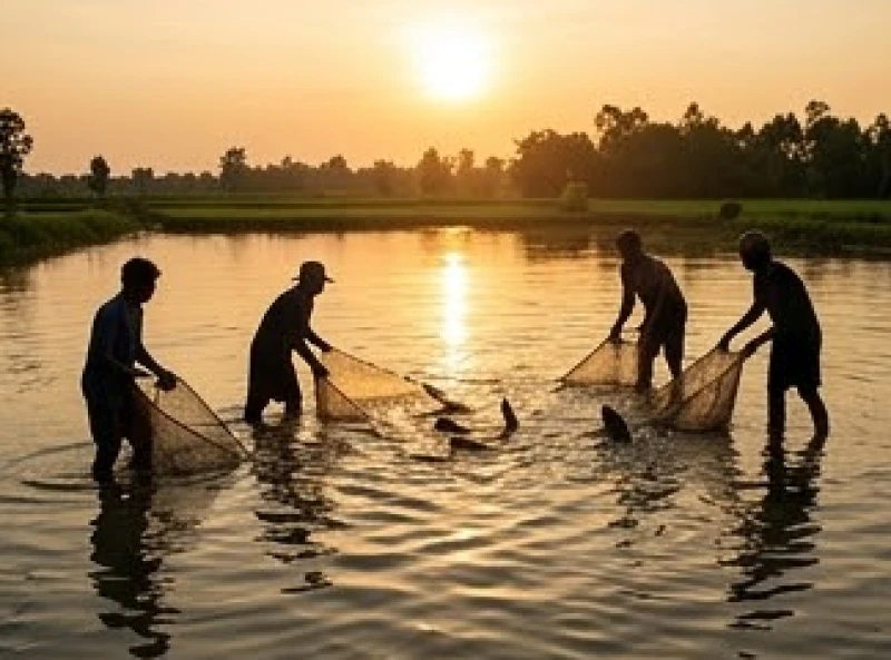 Nhóm người đang hào hứng thu hoạch cá quả dưới ao, ngụ ý về những cơ hội quý giá có thể bị tuột khỏi tay nếu bạn chần chừ.