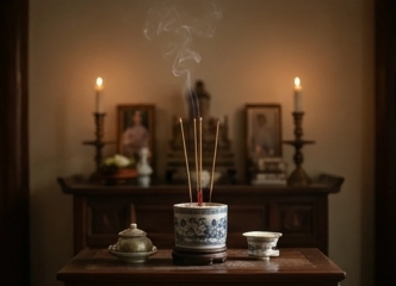 Mơ thấy mẹ khóc là điềm gì: Giải mã điềm báo và góc nhìn tâm lý 9 Làn khói hương mỏng manh bên không gian thờ cúng tĩnh lặng gợi nhắc về cội nguồn và những tâm nguyện chưa thành